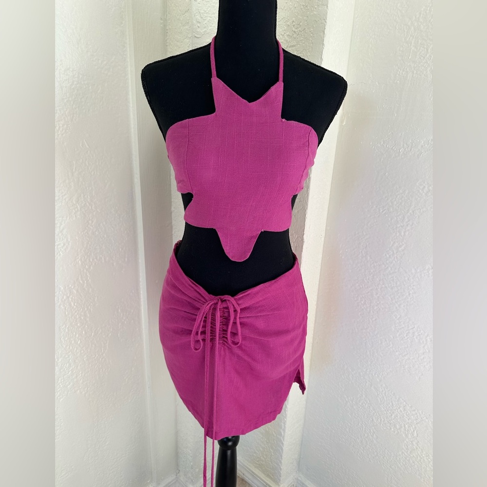 Linen Crop Top Skirt Set